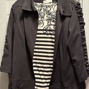 Christopher & Banks Black Ruched Sleeve Blazer and Striped Shirt